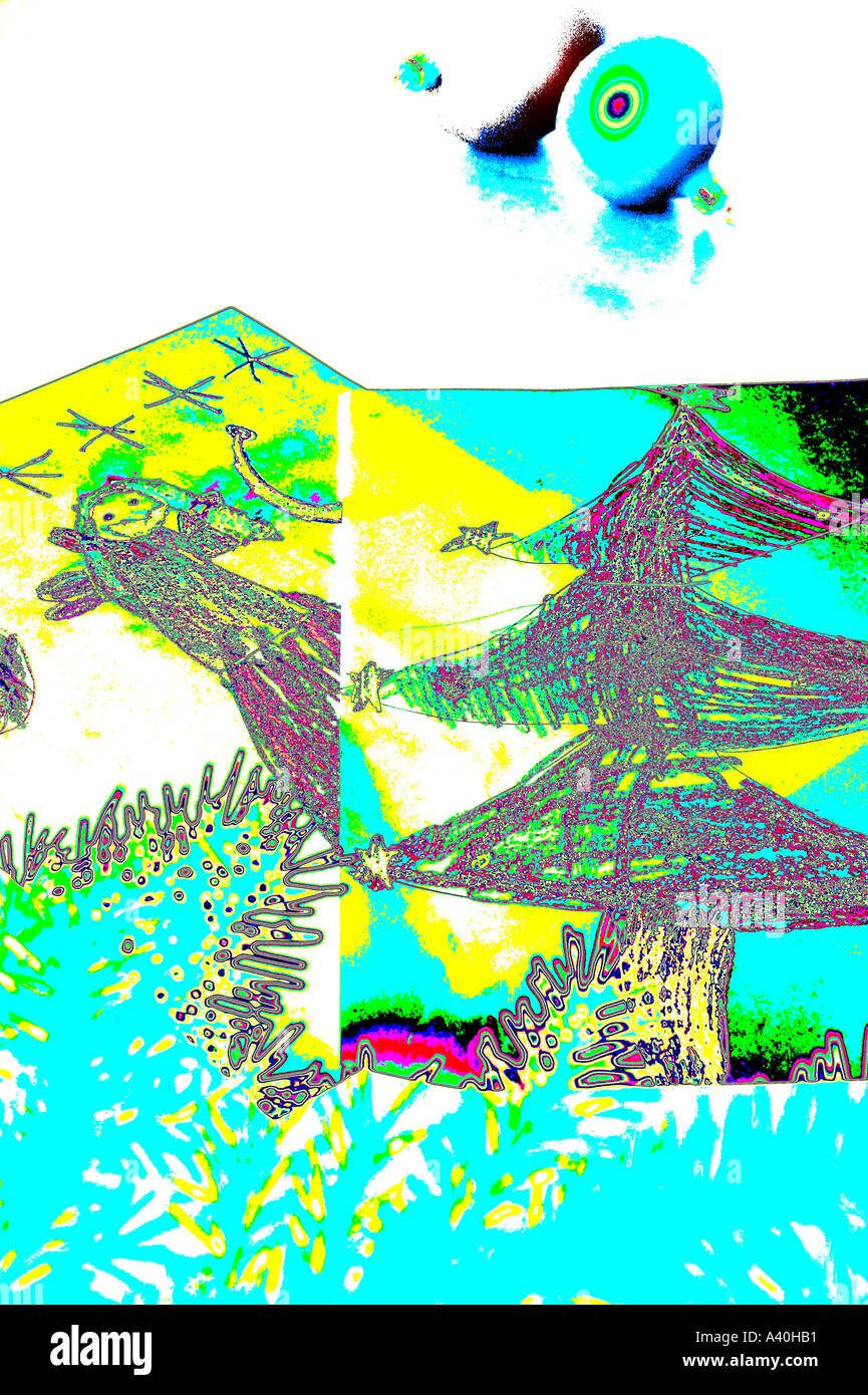 Ancora la vita dei bambini disegni con albero di natale e decorazioni Foto Stock