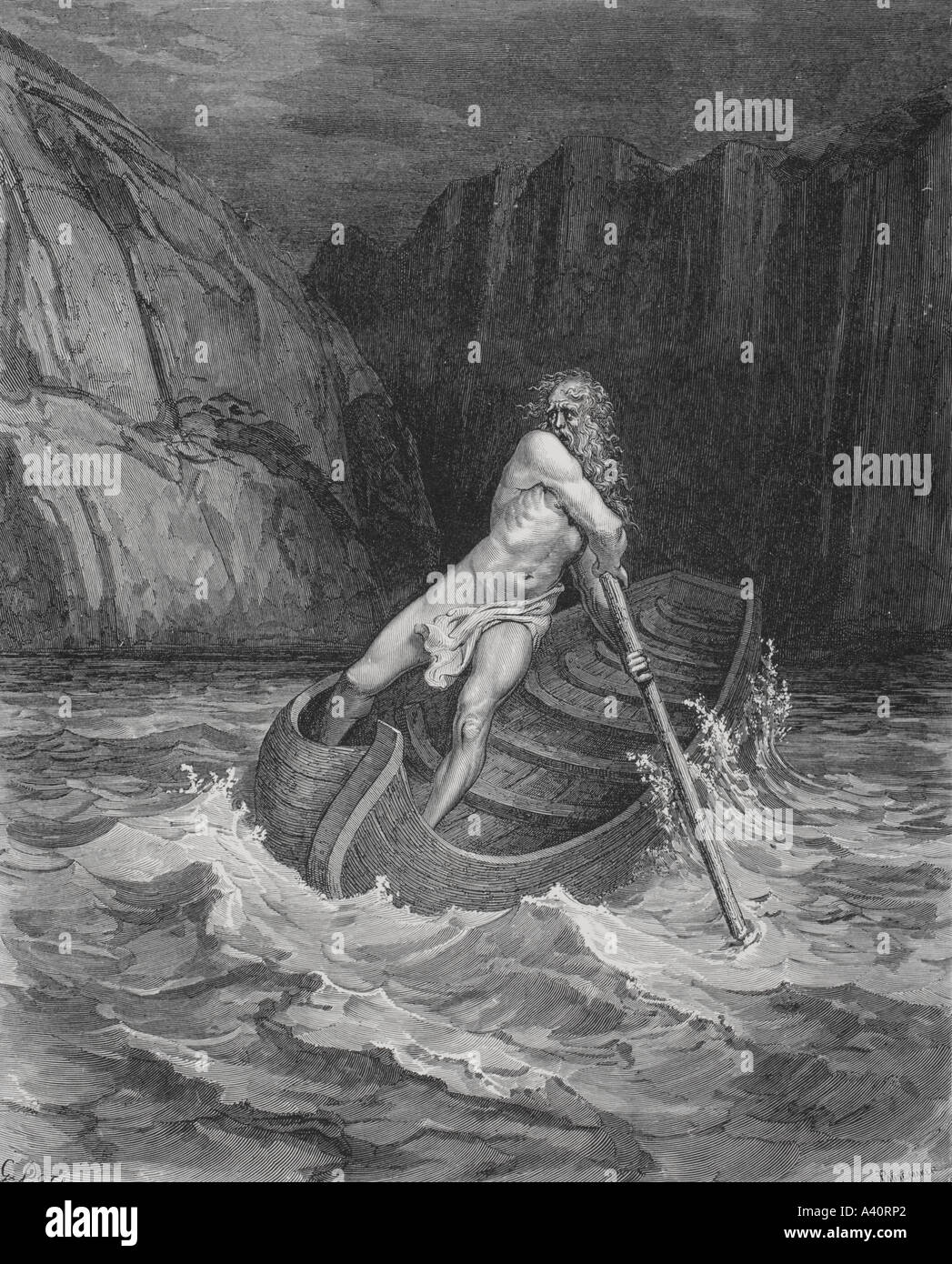 Incisione di Gustave Dore, 1832 -1883, artista francese e Illustrator per l Inferno di Dante Alighieri, Canto III, le linee da 76 a 78. Foto Stock