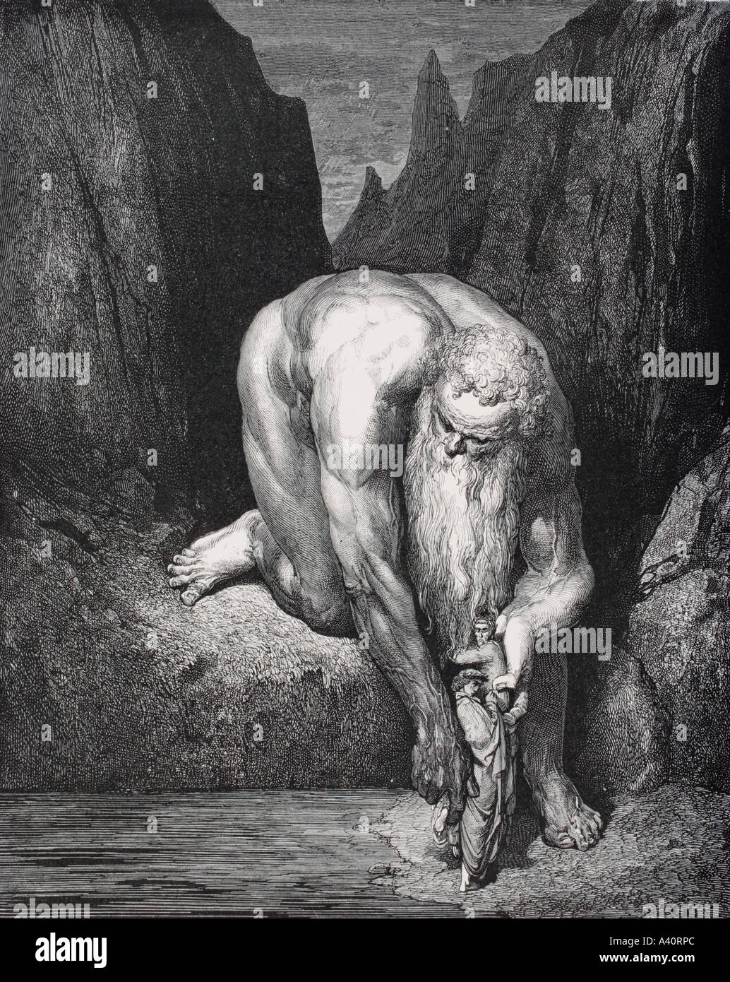 Incisione di Gustave Dore, 1832 -1883, artista francese e Illustrator per l Inferno di Dante Alighieri, Canto XXXI righe 133 a 135 Foto Stock