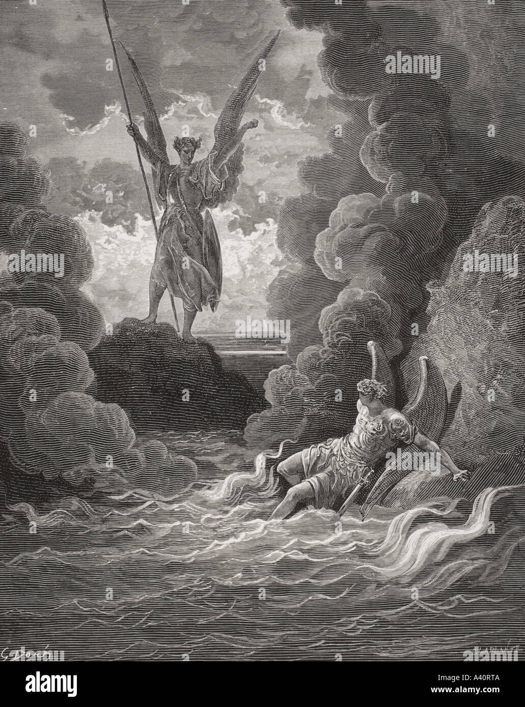 Illustrazione di Gustave Dore, 1832 -1883. Artista francese e illustrator. per il Paradiso Perduto di John Milton. Prenota 1 linee 221 e 222. Foto Stock