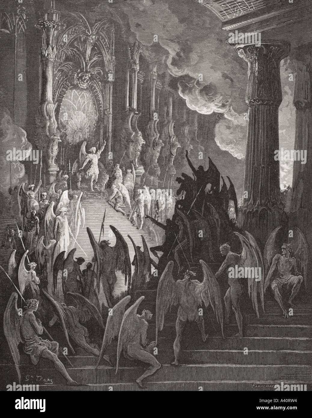 Illustrazione per Paradise Lost di John Milton. Libro II righe 1 e 2 di Gustave Dore, 1832 - 1883. Artista e illustratore francese . Foto Stock
