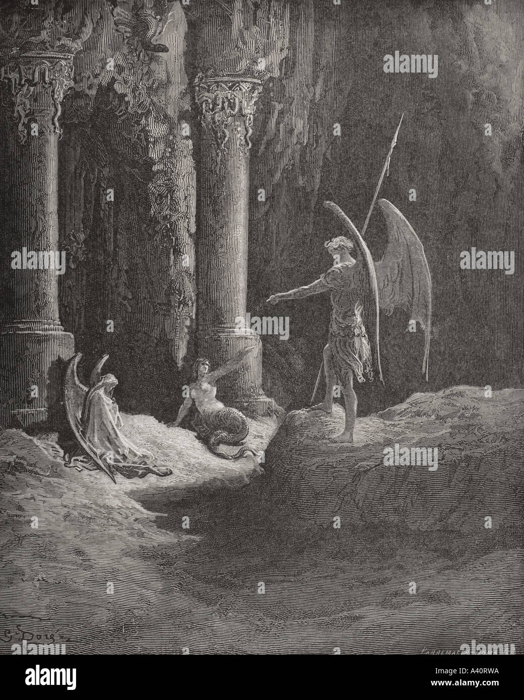 Illustrazione di Gustave Dore, 1832 - 1883. Artista francese e illustrator, per il Paradiso Perduto di John Milton. Libro II le linee 648 e 649. Foto Stock