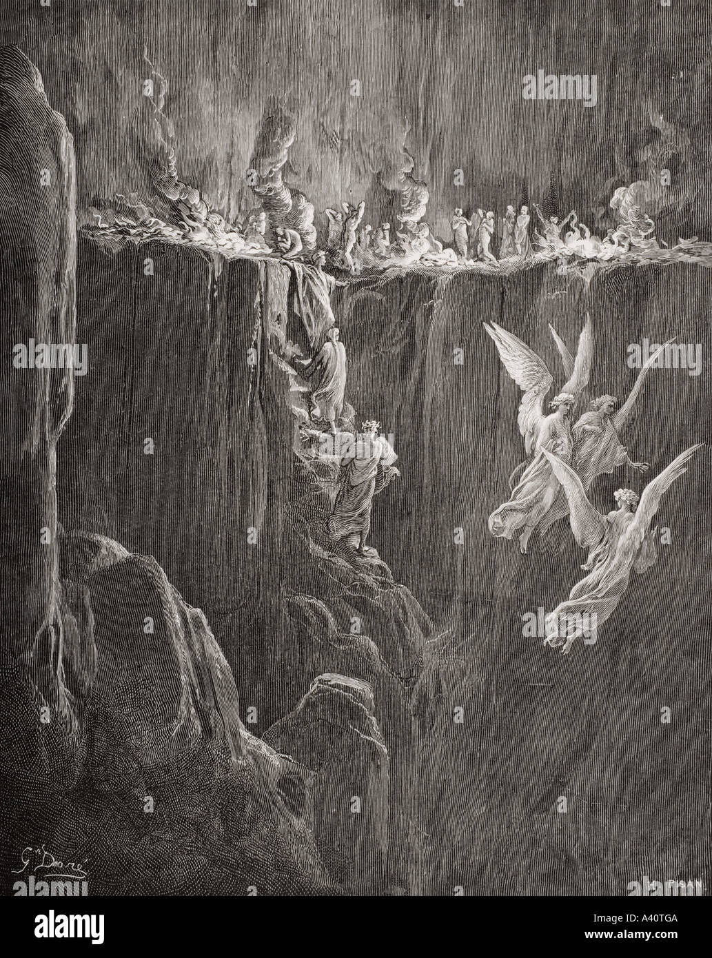 Illustrazione per il Purgatorio di Dante Alighieri. XXV canto, linee 107 e 110 da Gustave Dore, 1832 - 1883. Artista francese e illustrator. Foto Stock