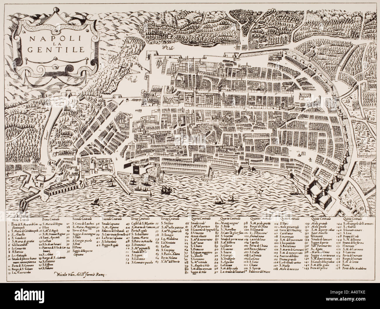 Mappa di Napoli, Italia non datato, ma mettere come circa 1600 dalla Mappa Room, British Museum. Foto Stock