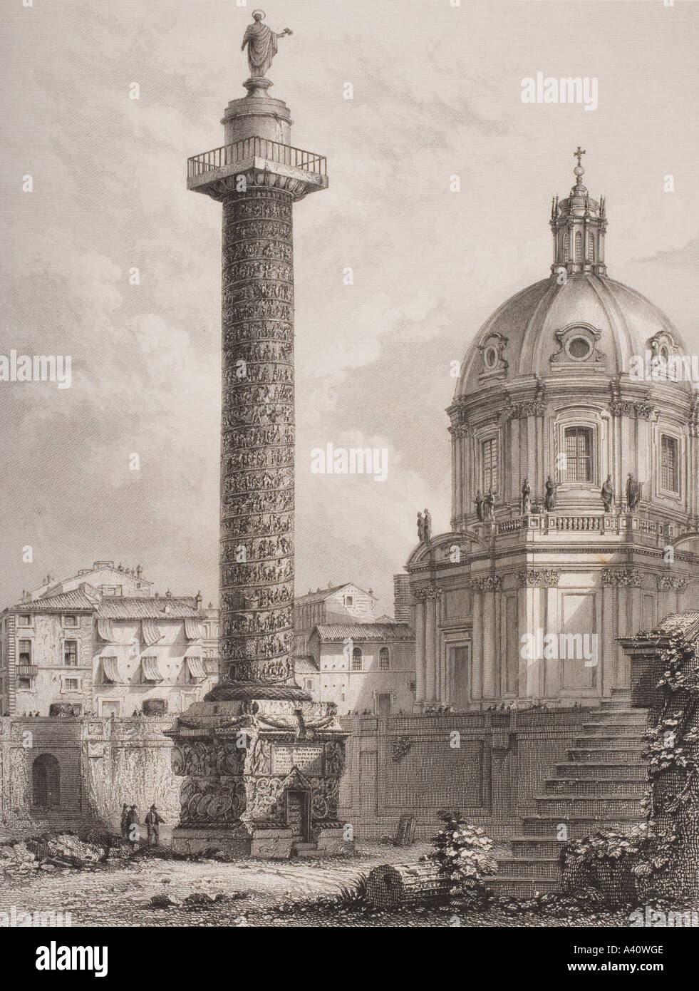 Colonna di Traiano. Roma, Italia, dopo Piranesi. Incisi da A. Willmore. Foto Stock