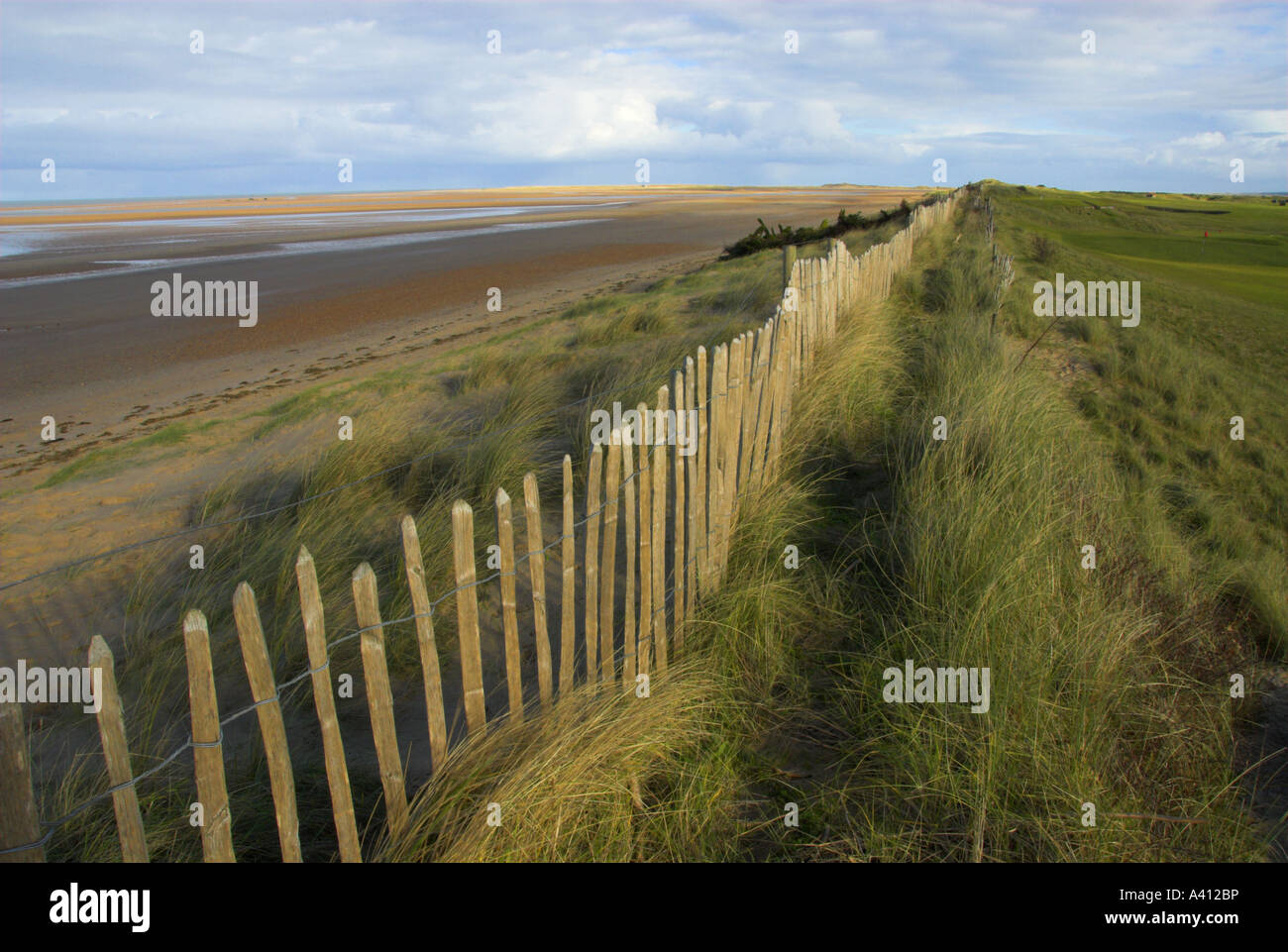 Scherma di castagno proteggere le dune costiere NORFOLK REGNO UNITO Foto Stock