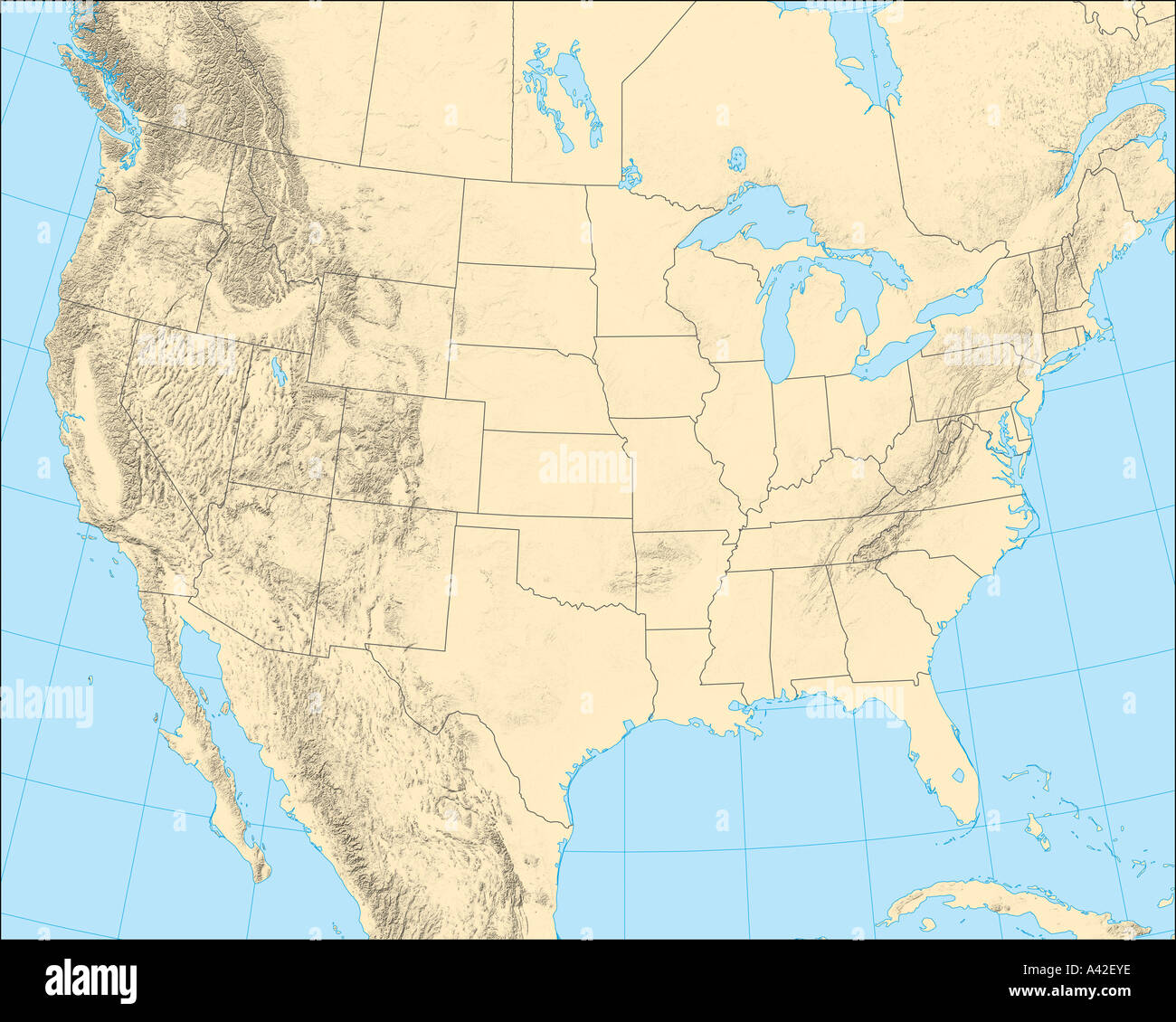 Colore singolo mappa del Nord America con rilievo ombreggiato Foto Stock