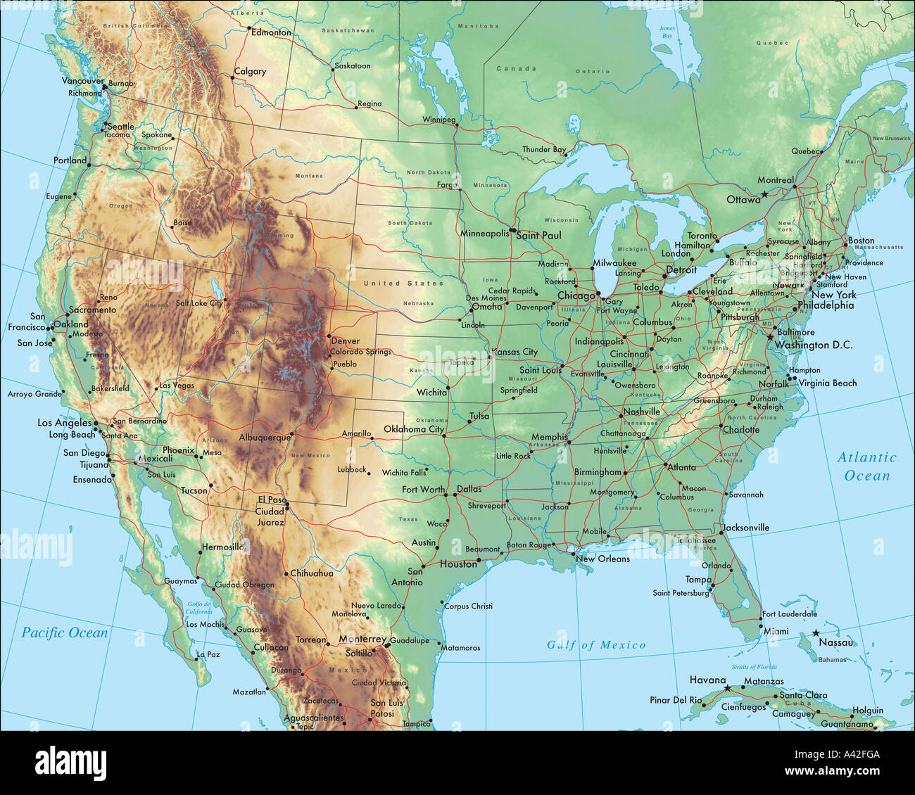 Stati Uniti d'America mappa Foto Stock
