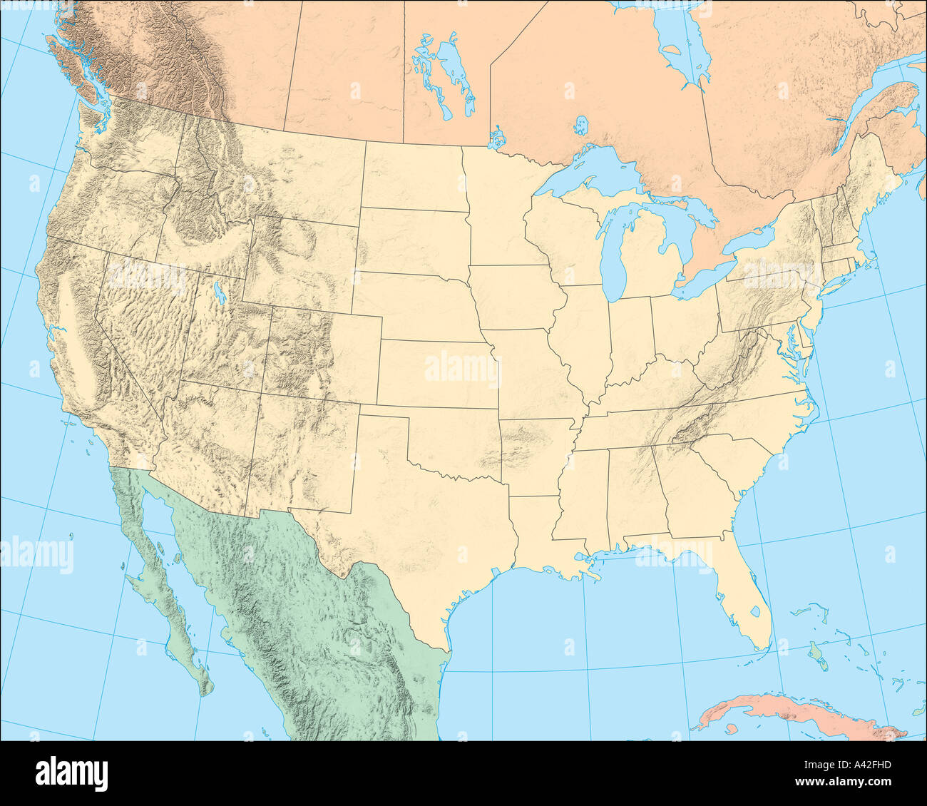 Mappa USA con rilievo Foto Stock