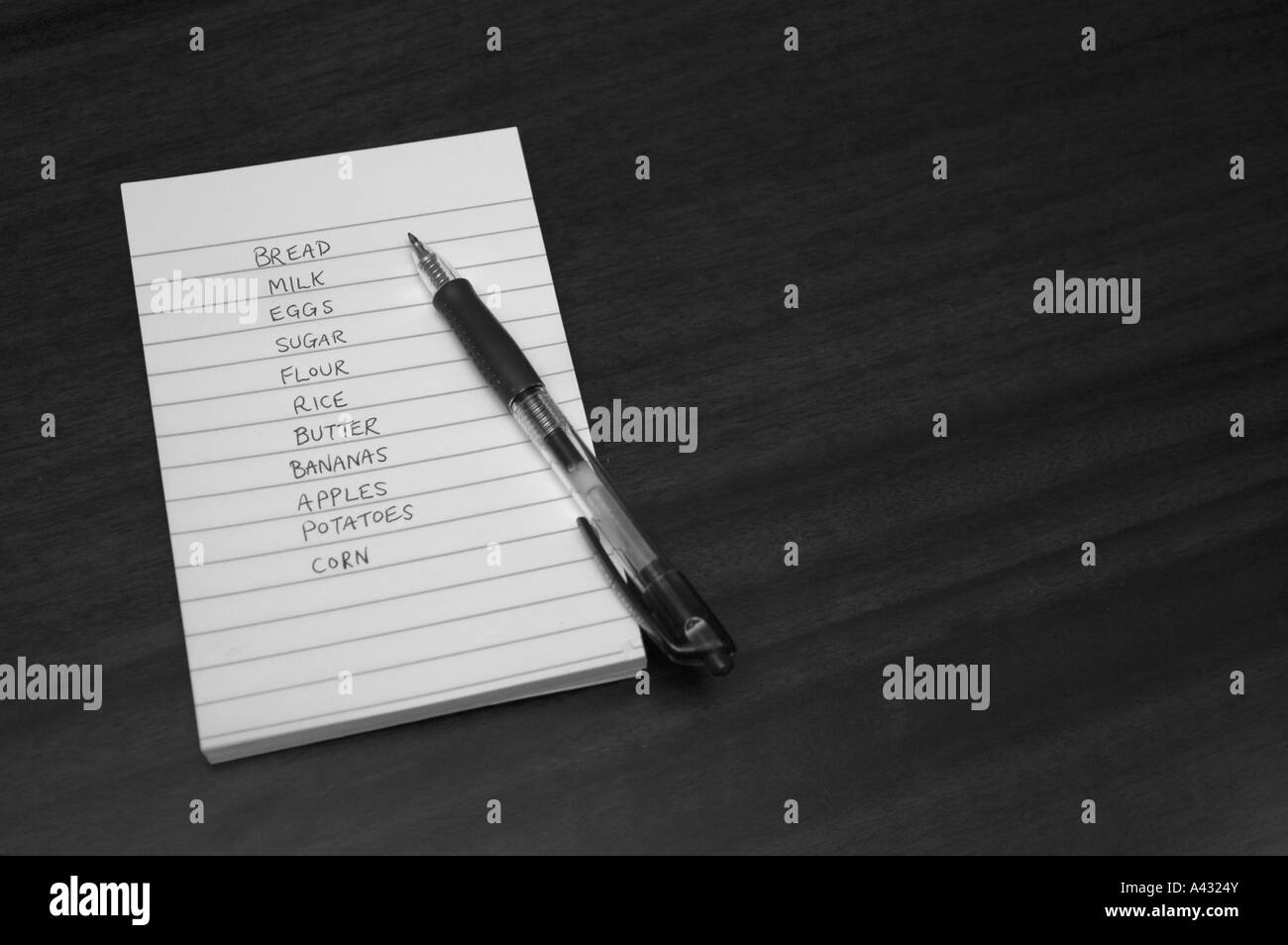 Elenco dei negozi di alimentari. Foto Stock