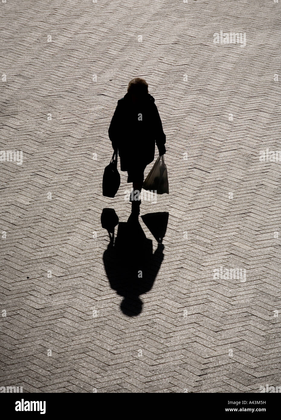 L ombra di una shopper in Bullring Shopping Centre Birmingham West Midlands England Foto Stock