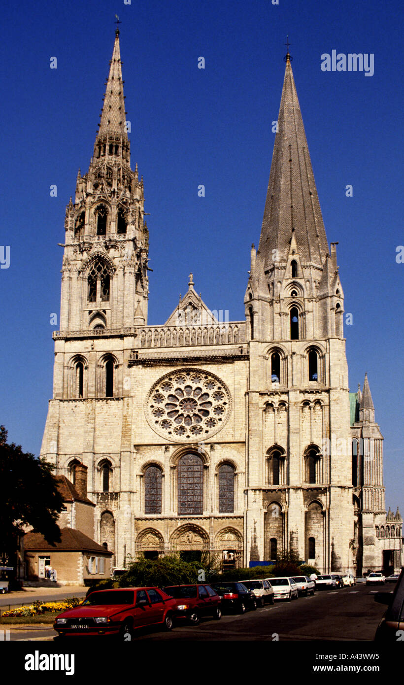 La cattedrale di Chartres chiesa gotica francese Francia Foto Stock
