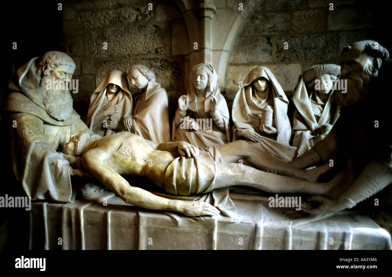 Entombment di Cristo, Ospedale di Notre-Dame-des Fontenilles, Tonnerre, dagli scultori Jean Michel e Georges de la Sonnette 1453–1454. Francia, francese, Foto Stock