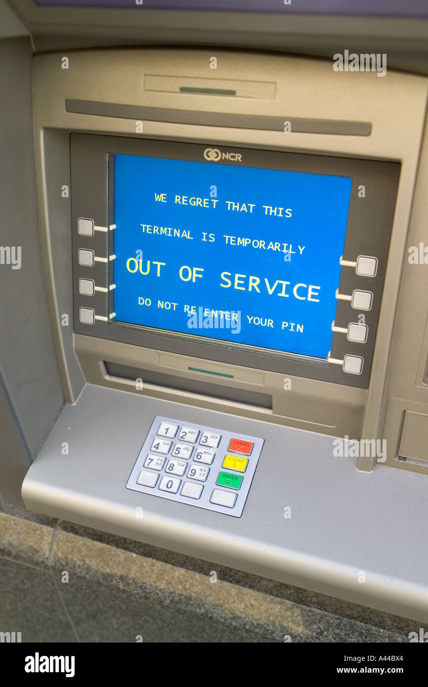 Fuori servizio avviso sul bancomat ATM, Londra Foto Stock