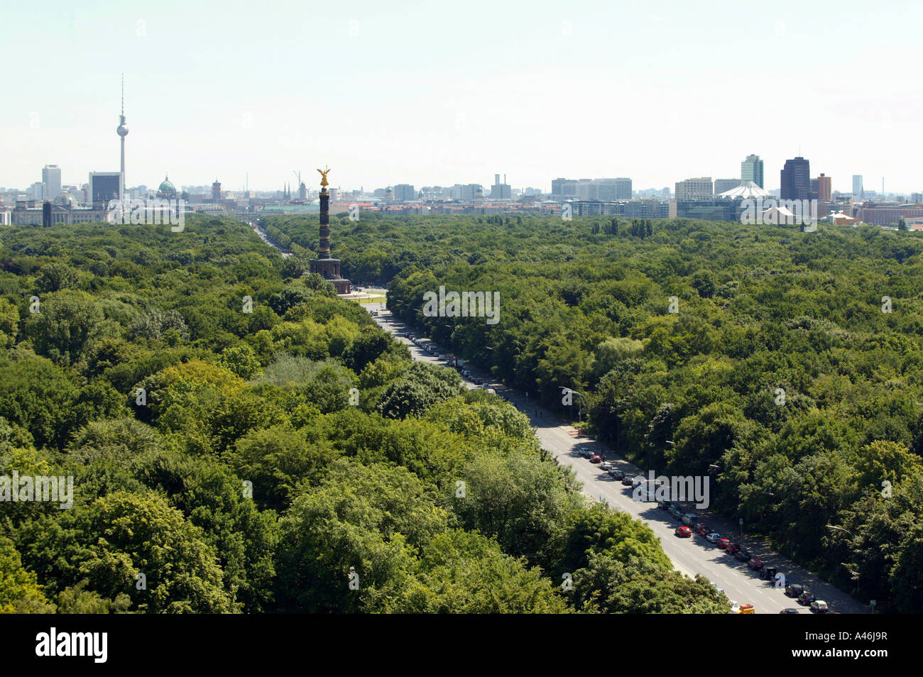 Vista aerea della strada di giugno del XVII e la Colonna della Vittoria di Berlino, Germania Foto Stock