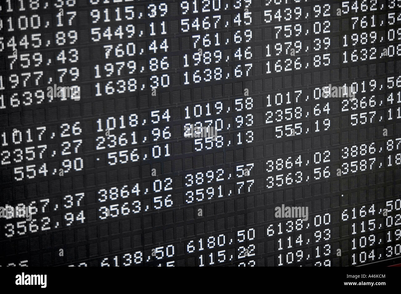 I numeri su un pannello di visualizzazione presso la Borsa tedesca di Francoforte sul Meno Foto Stock