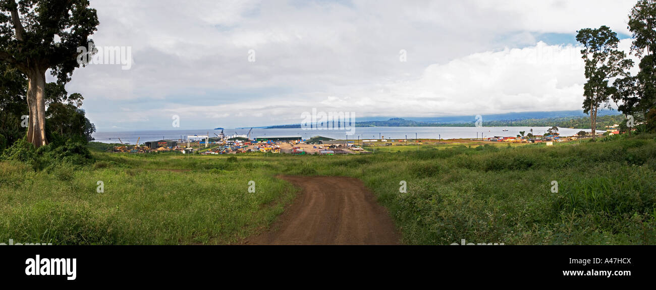 Panorama verso Luba Freeport, isola di Bioko, Guinea Equatoriale, Africa centrale Foto Stock