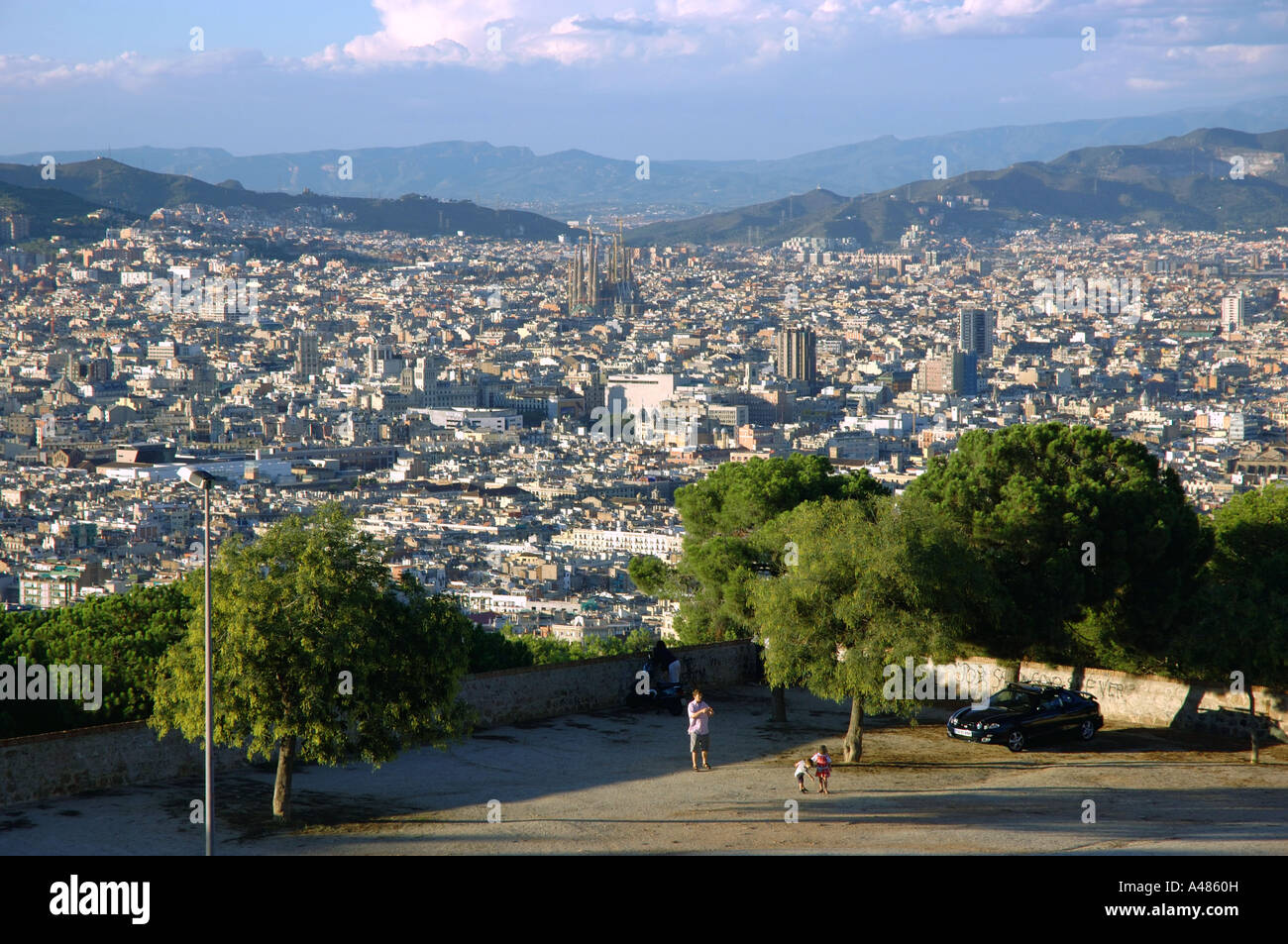 Vista panoramica di Barcellona dal Castel del Montjuïc Park Il Barça Catalogna Catalogna Catalogna Costa Brava España Spagna Europa Foto Stock