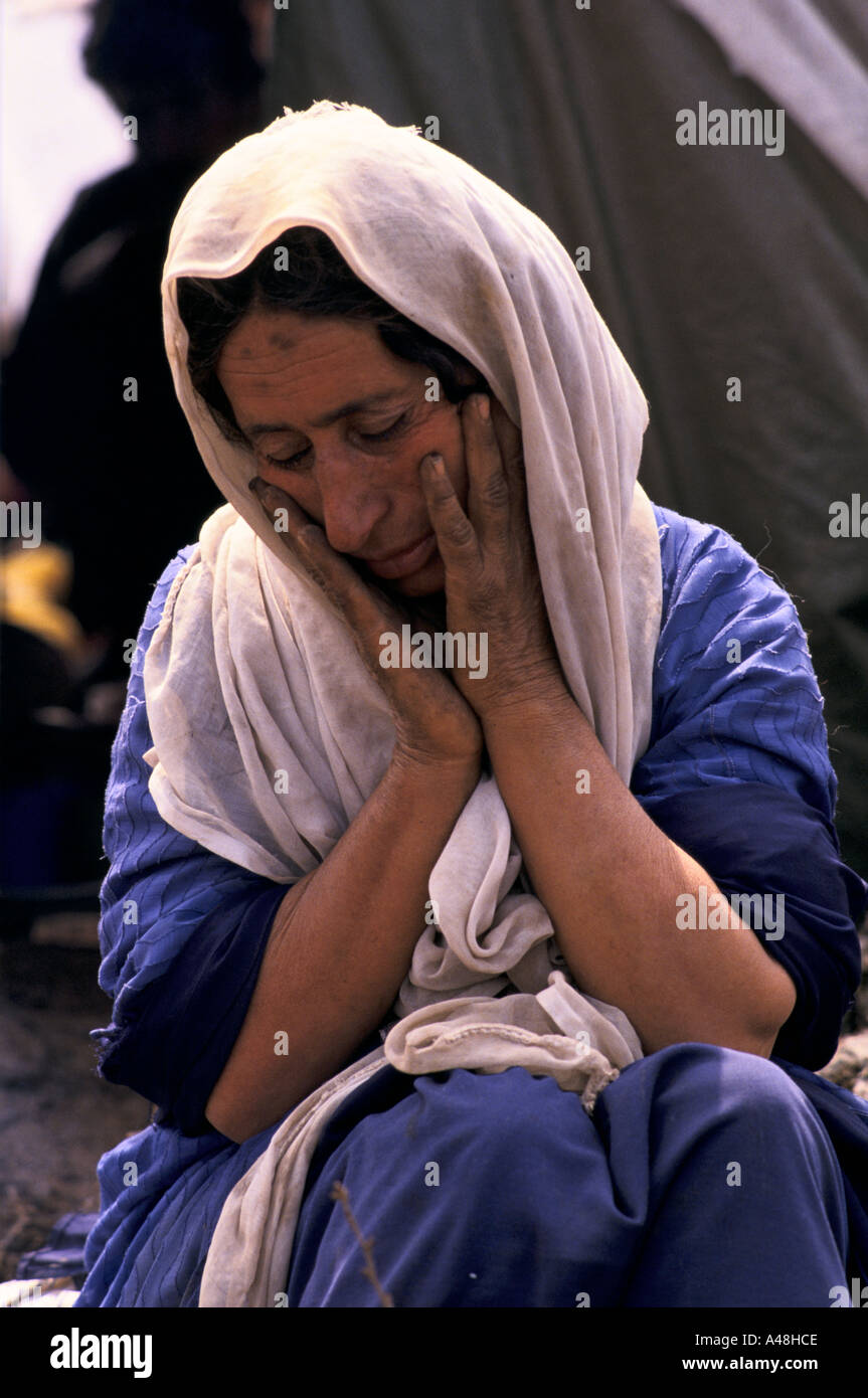 Profughi curdi a isikveren camp a cavallo tra la Turchia e l Iraq border 1991 Foto Stock