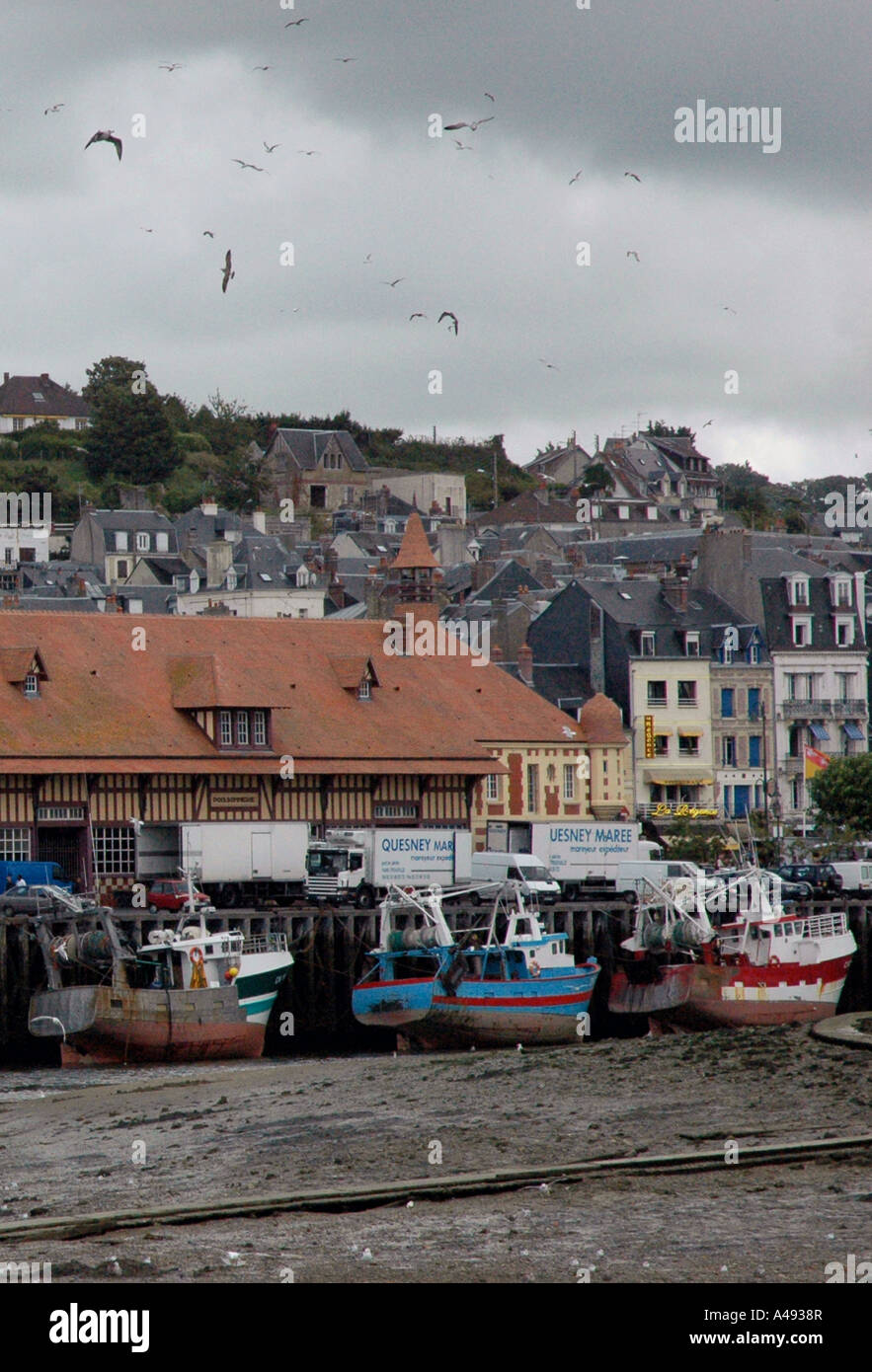 Vista panoramica di Trouville canale inglese La Manche Normandia Normandie Nord Ovest della Francia Europa Foto Stock