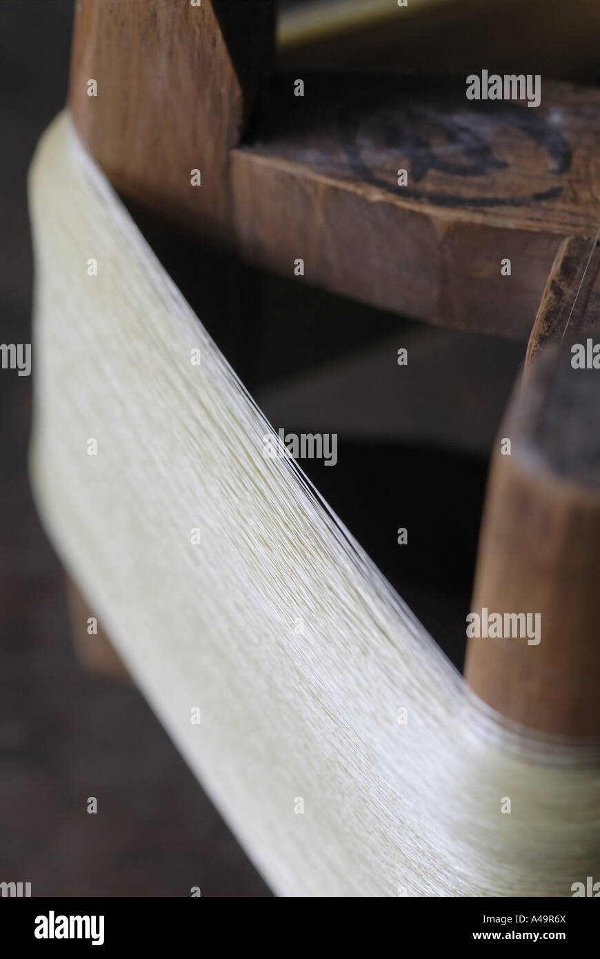 In prossimità di una bobina di filo di seta Foto Stock