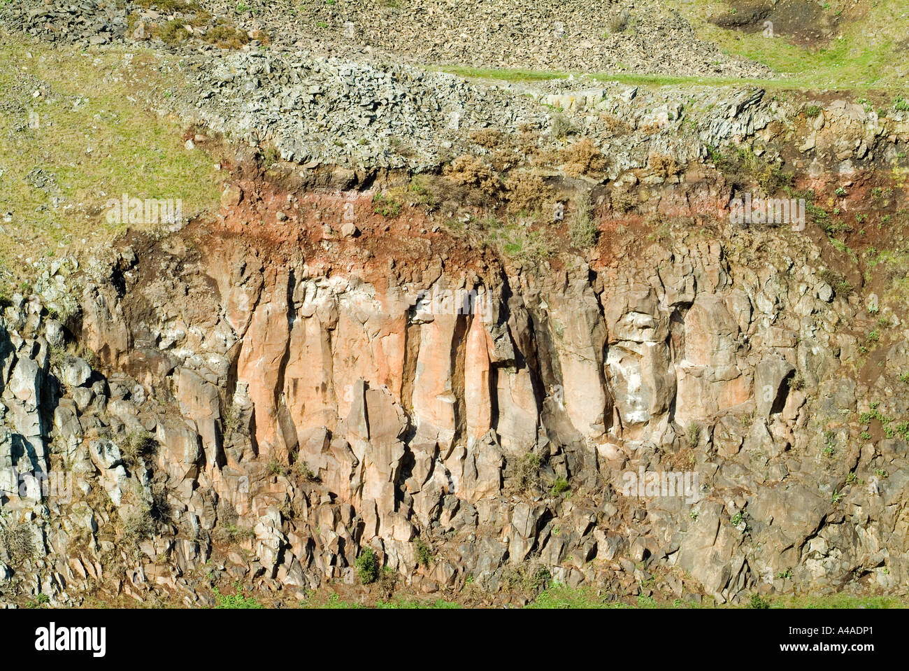 La faccia di Cava della cava in disuso a Halswell Christchurch Nuova Zelanda che è stata trasformata in un parco Foto Stock