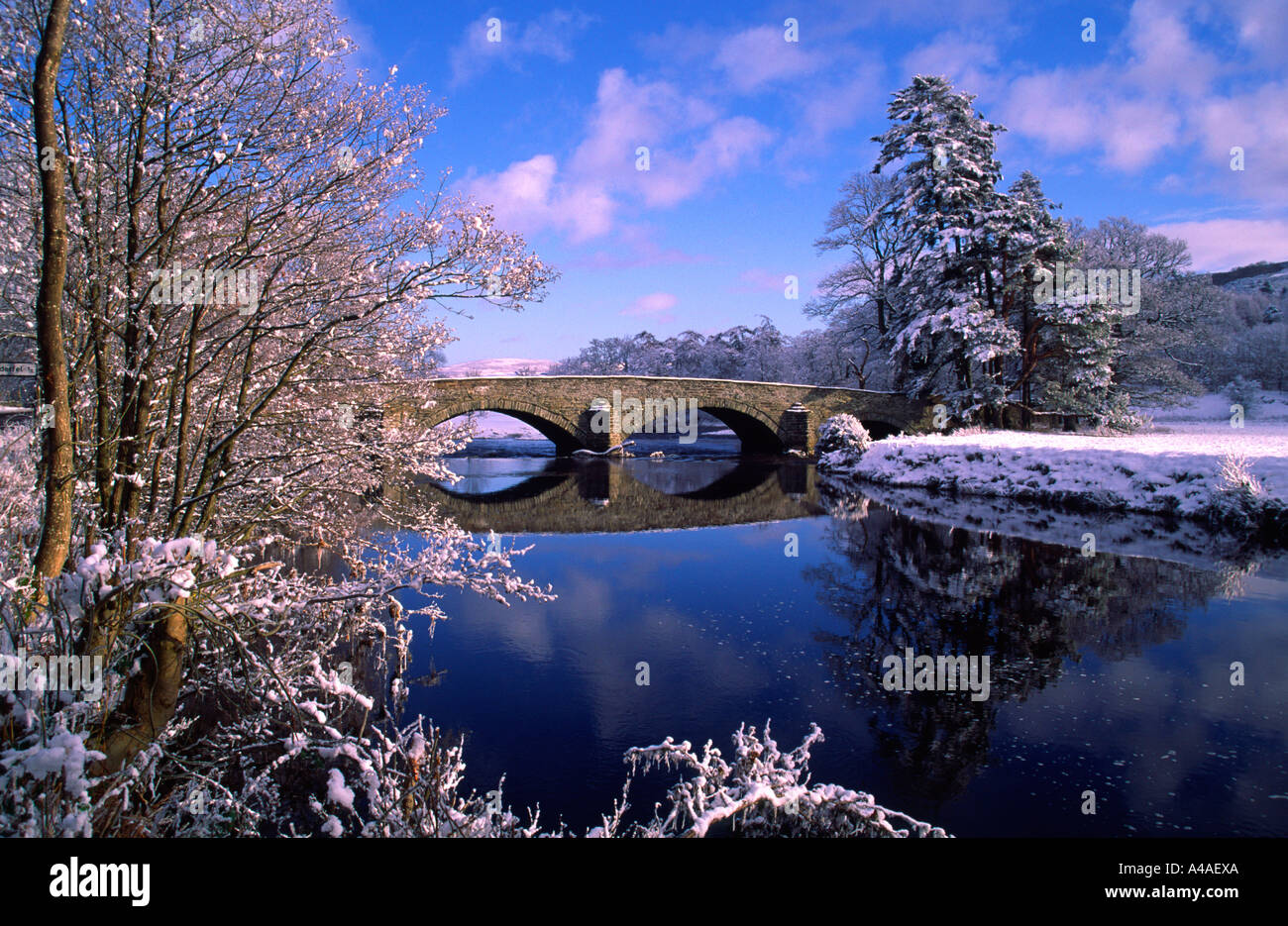 Inverno, fiume Dee, il Galles del Nord Foto Stock