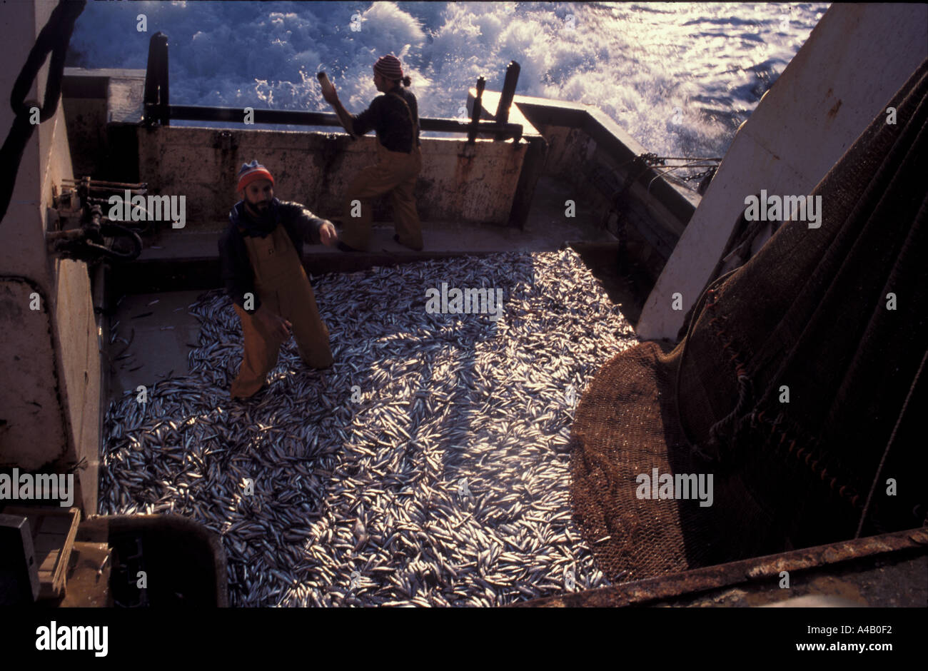 I pescatori di apertura del net sul ponte di pesca Sete Francia Foto Stock