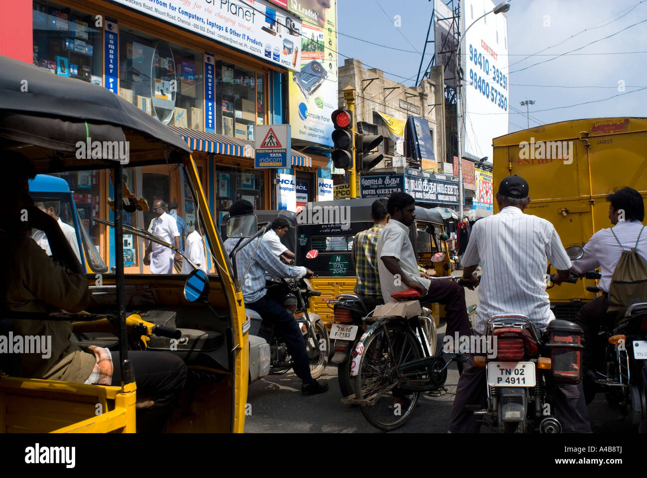 Immagine di stock di congestione di traffico in Chennai India Foto Stock