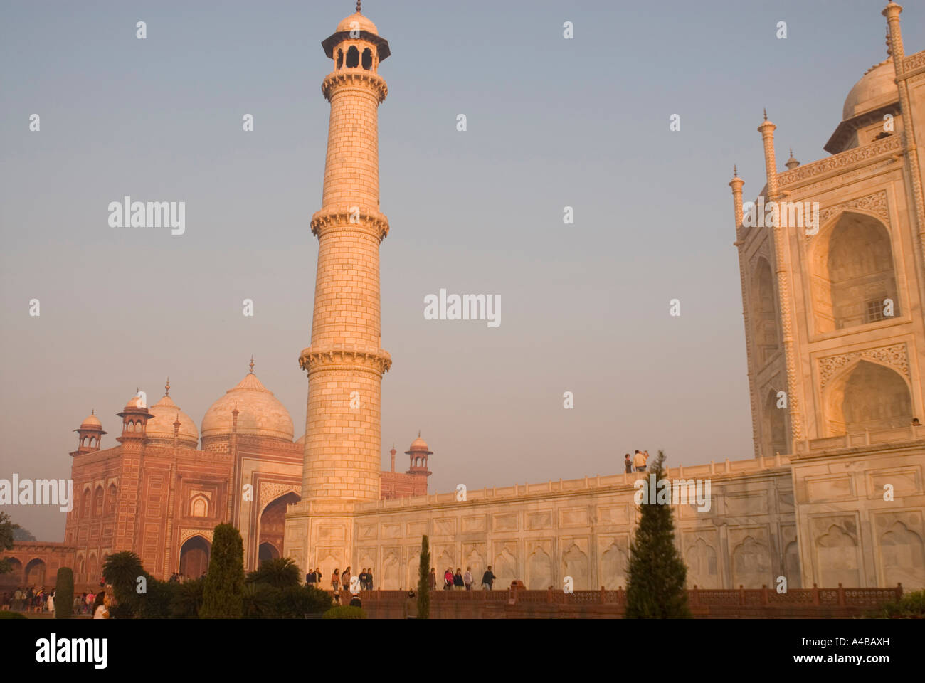 Immagine Stock del Taj Mahal in Agra India all'alba con riflessioni in piscina Foto Stock Immagine Stock del Taj Mahal in Agra India all'alba con riflessioni in piscina Foto Stock