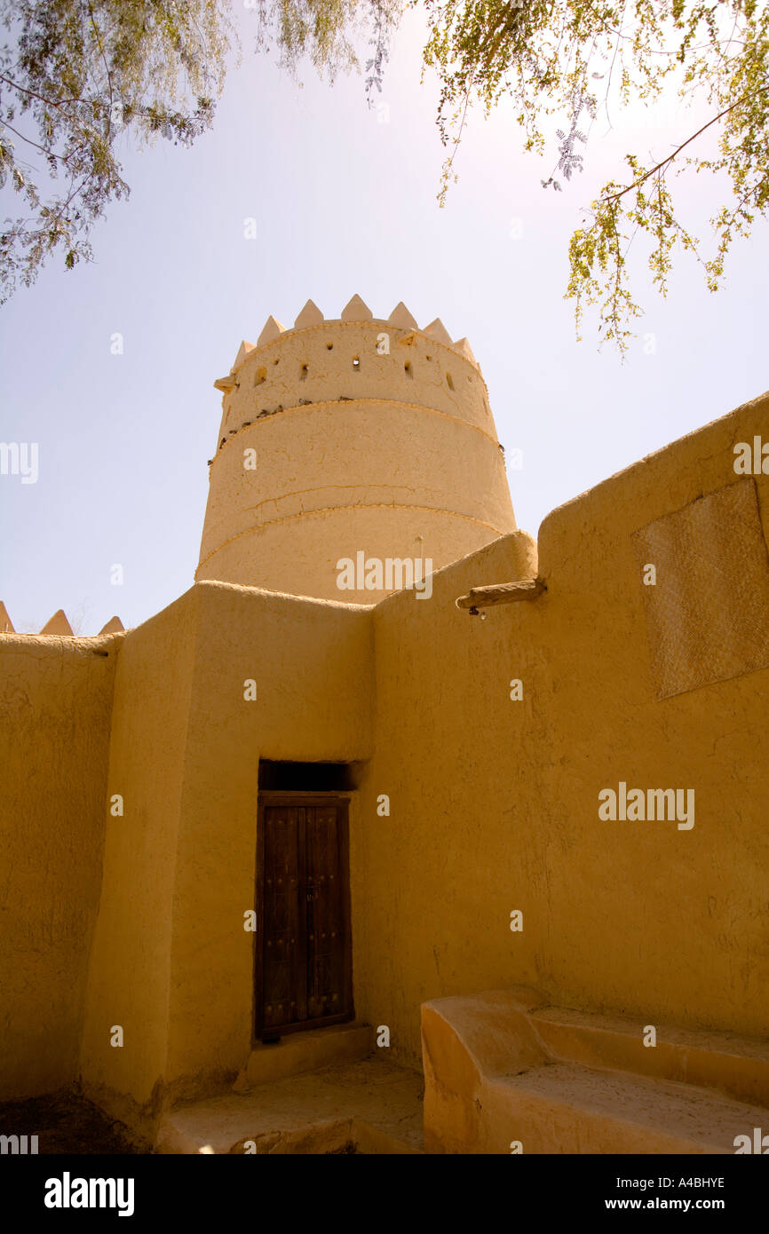 Sultano bin Zayed Fort, Al-Ain, EMIRATI ARABI UNITI - ombreggiati porta in un angolo del cortile interno. (Al Ain) Foto Stock