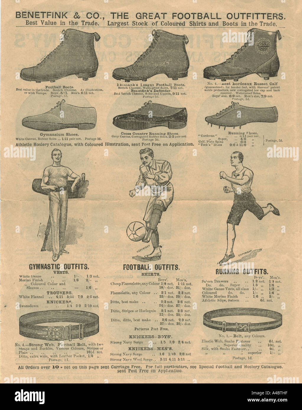 Abbigliamento sportivo annuncio 1899 da Benetfink, Londra Foto Stock