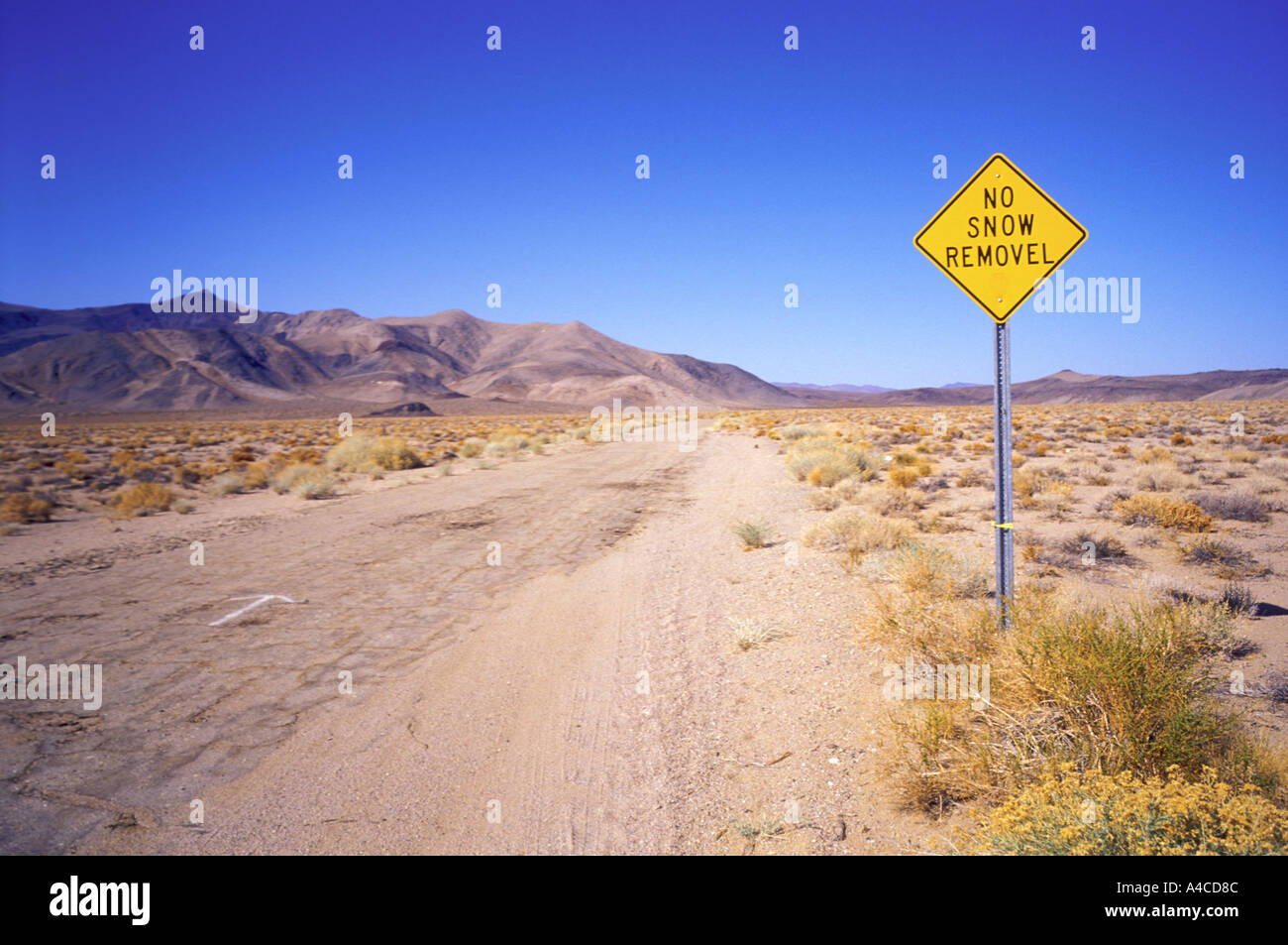 Cartello stradale che indica nessuna rimozione neve Death Valley California USA Foto Stock