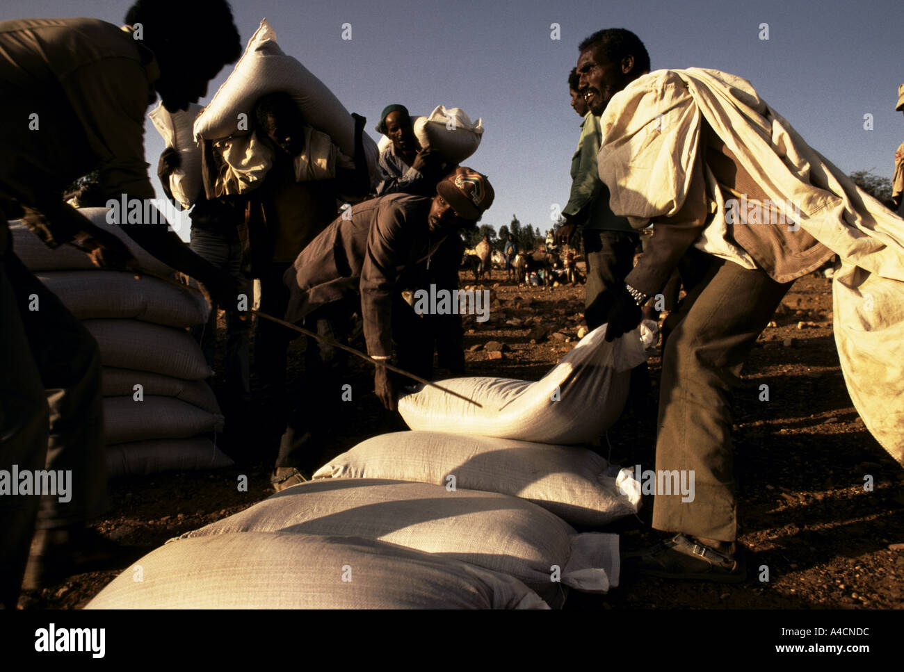 La venuta di una nuova carestia, MESHAL VILLAGE, maggio 1991. La distribuzione di cibo per il vicino villaggio Foto Stock