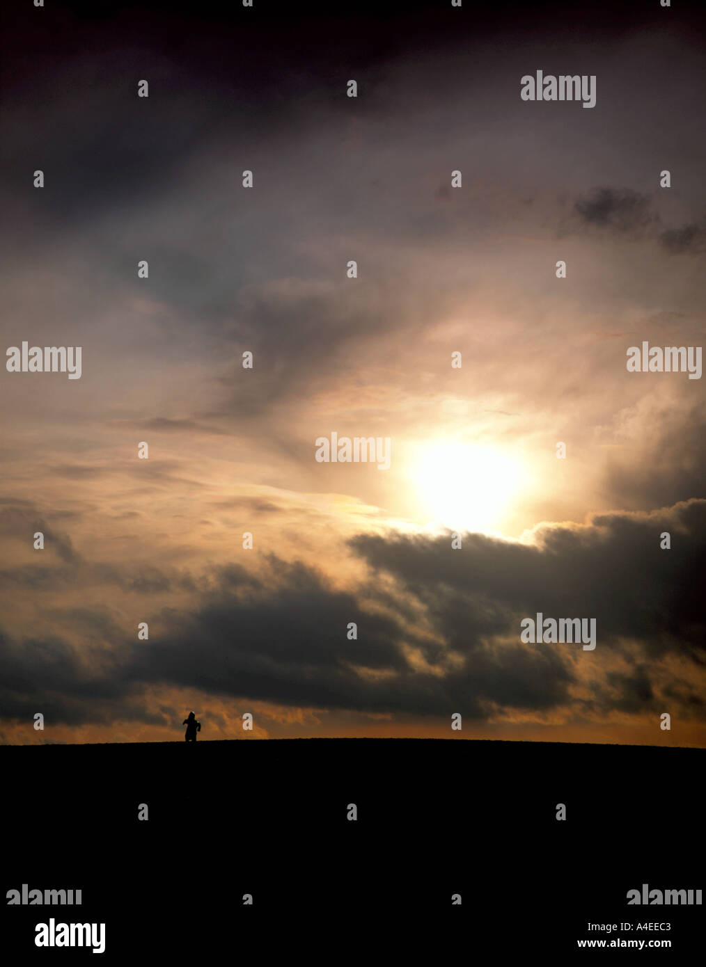 Lo Spaventapasseri con misteriosi cloudscape. Foto Stock