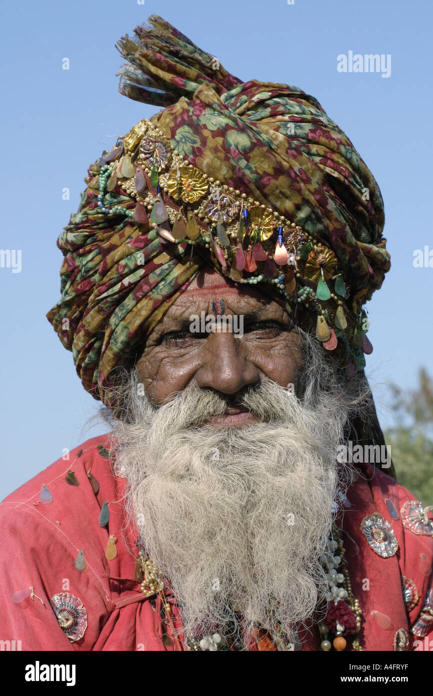Musicista Turbanned Udaipur Rajasthan in India Foto Stock