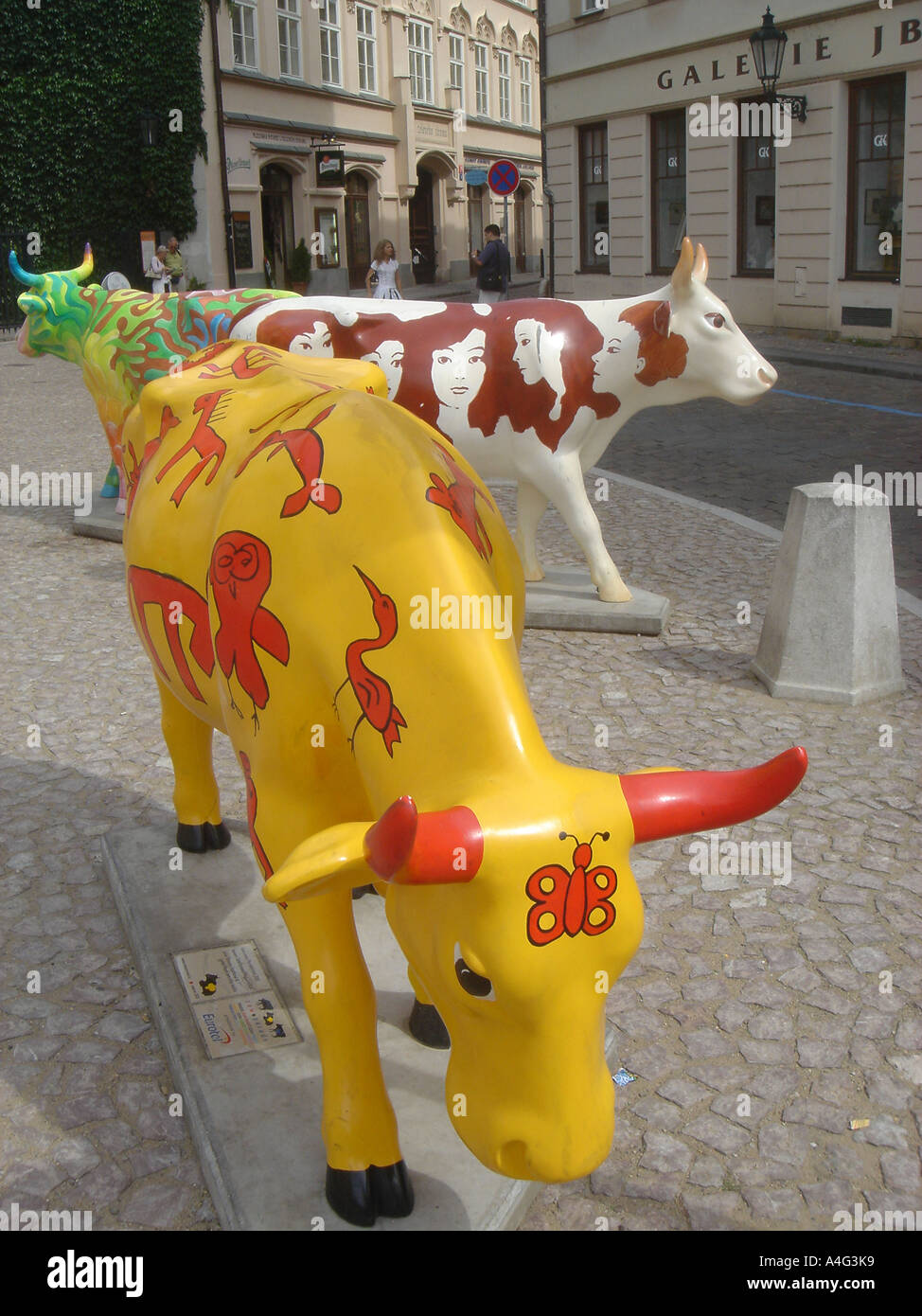 Le mucche in strada, Starometska, Praga, Repubblica Ceca, Settembre 2004 Foto Stock