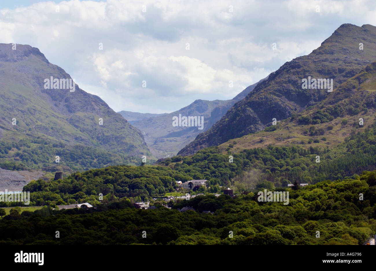 Visualizzare fino la montuosa Llanberis passano in Snowdonia Gwynedd Wales UK Foto Stock