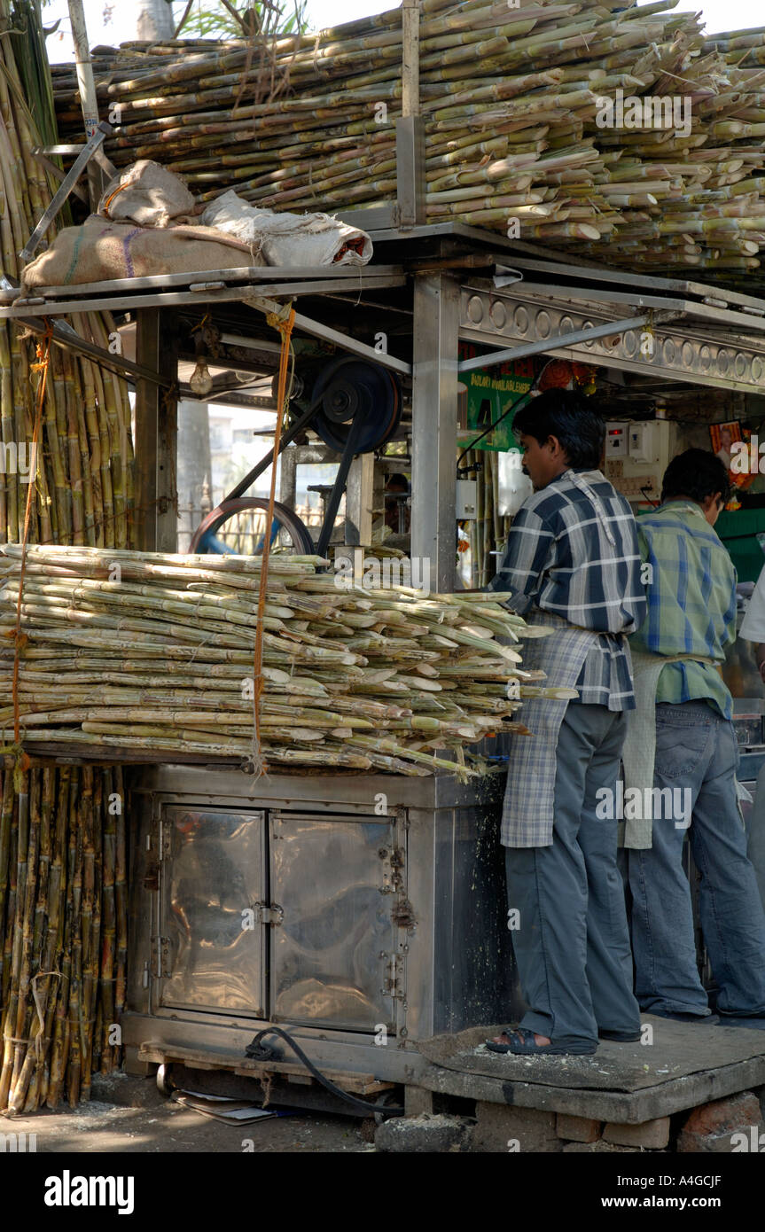 Succo di canna da zucchero in stallo che si trovano tipicamente in India Foto Stock
