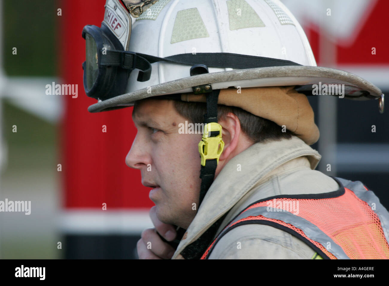 Fire fighter Vice Capo sulla scena Foto Stock