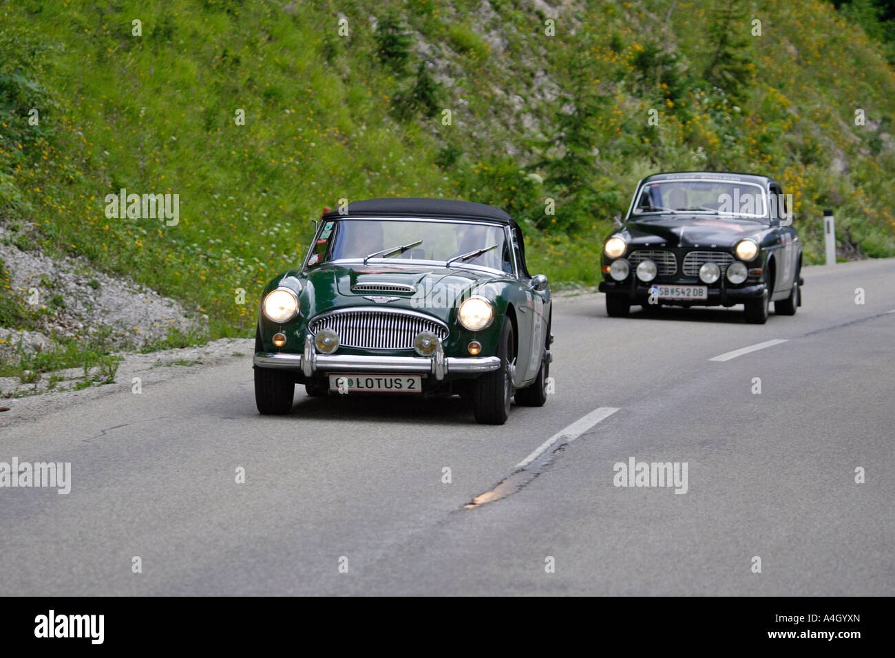 Austin Healey mk iii costruito 1964, oldtimer gara ennstal classic 2005, Stiria, Austria Foto Stock