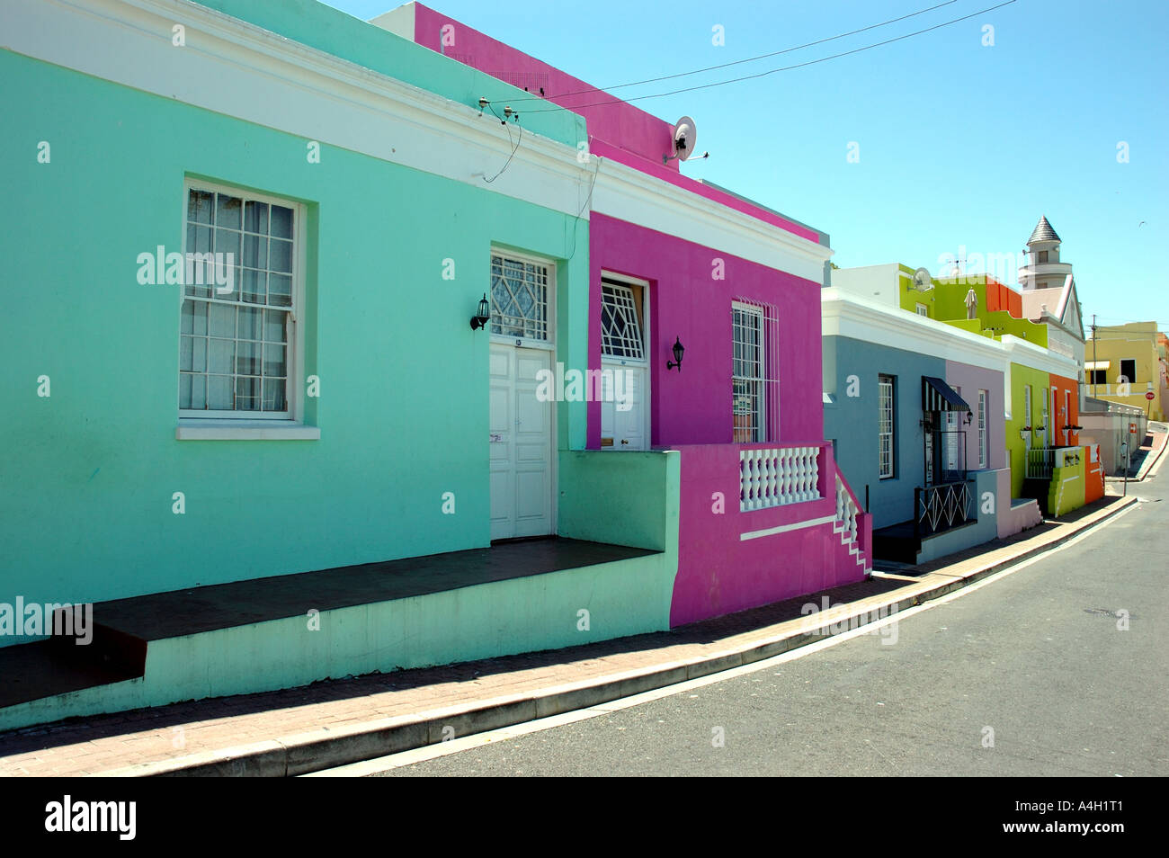 Colorato quartiere Bo-Kaap, Cape Town, Sud Africa Foto Stock