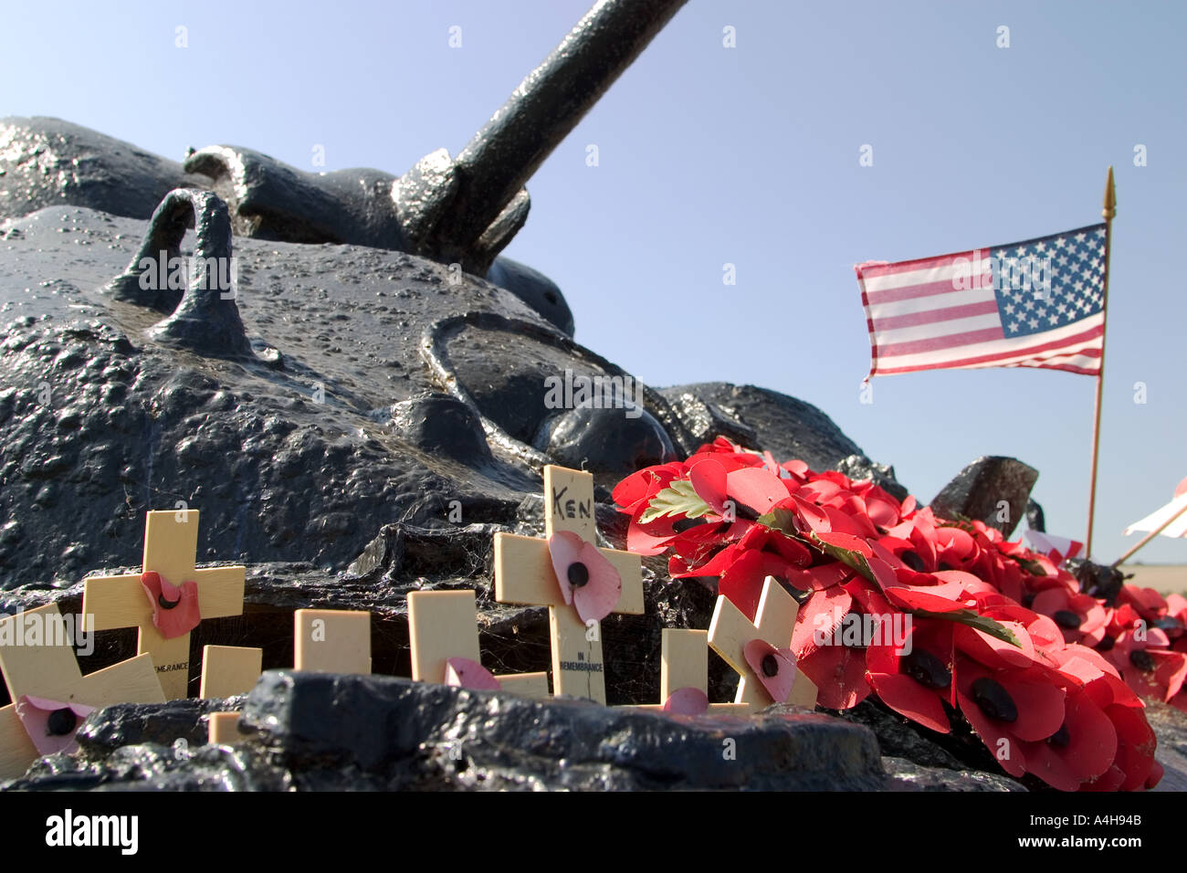 L'operazione Tiger Commemorative Sherman serbatoio a Slapton Sands nel sud prosciutti di Devon England Foto Stock