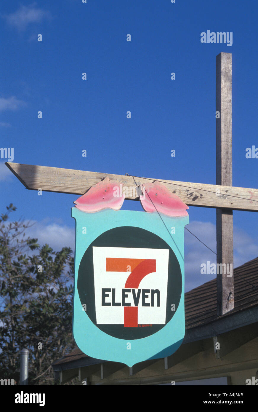 Bahamas segno 7 11 store segno con conch gusci umorismo umorismo Foto Stock