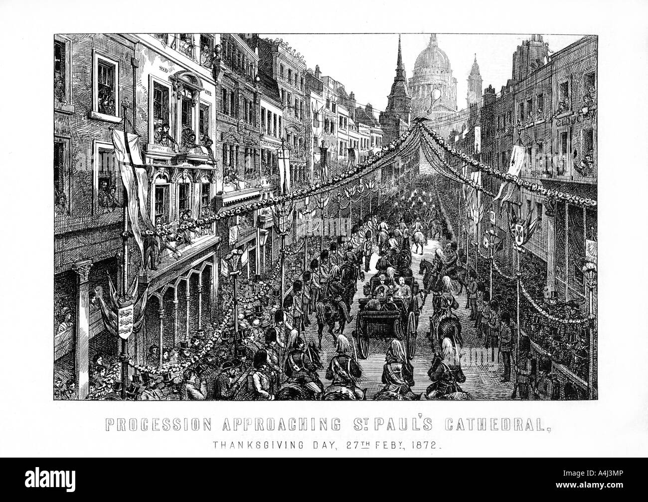 Processione avvicinando la Cattedrale di St Paul, la Giornata del Ringraziamento, 27 febbraio 1872, (1899). Artista: sconosciuto Foto Stock