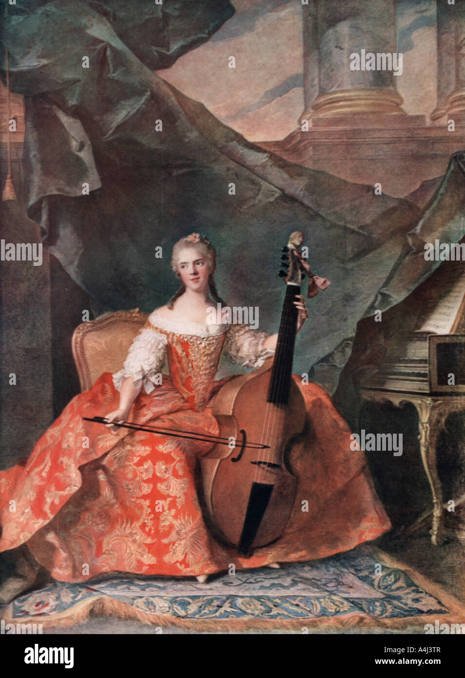 'Madame Henriette de France in Costume di Corte Suonare un bass vioi', 1754.Artista: Jean-Marc Nattier Foto Stock