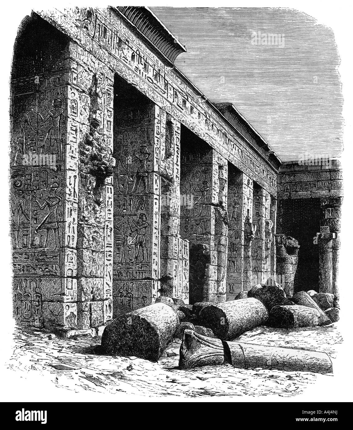 Le rovine del palazzo di Ramses III, Medinet Habu, Alto Egitto, c1890. Artista: sconosciuto Foto Stock