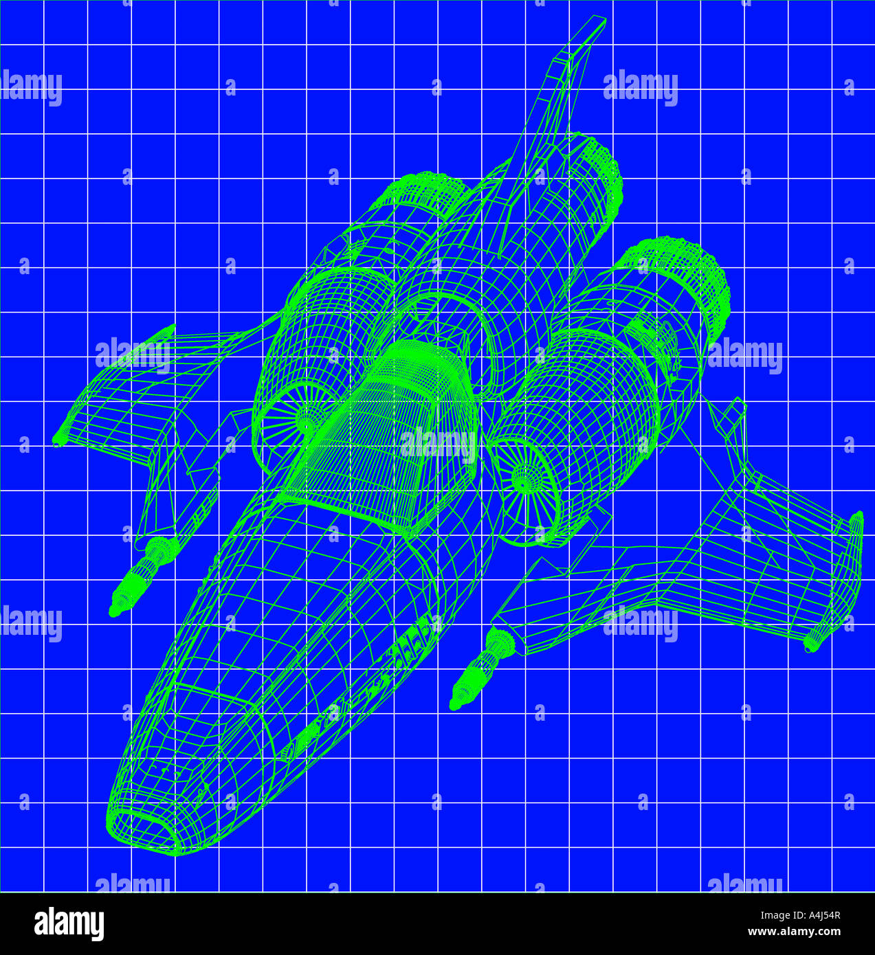 Telaio di filo di vista del jet fighter aircraft visualizzati sul monitor del computer Foto Stock