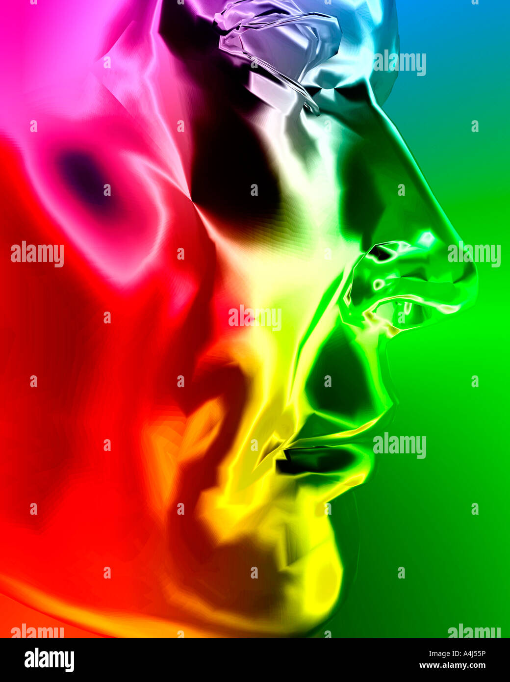 Futuristico concettuale 3D generata dal calcolatore maschio della testa del robot Foto Stock