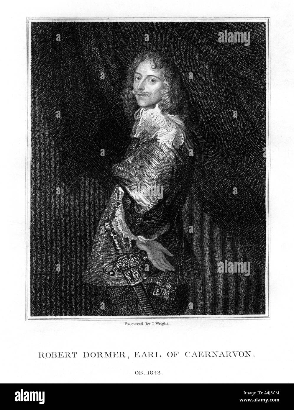 Robert Dormer, 1° Conte di Carnarvon, Royalist soldato, (1828).Artista: T Wright Foto Stock